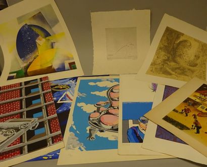 null Fort lot d'estampes en couleur sur papier dont lithographies comprenant notamment...