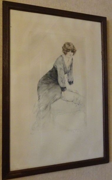 null Maurice MILLIÈRE (1871-1946)Portrait d'une élégante.Pointe sèche signée et datée...