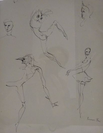 null Léonor FINI (1907-1994),Etude de danseurs et ballerines,Encre sur papier. Signé...