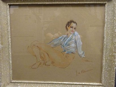 null Louise de VILMORIN (1902-1969)Femme assise au sol.Aquarelle, réhaussée de gouache,...