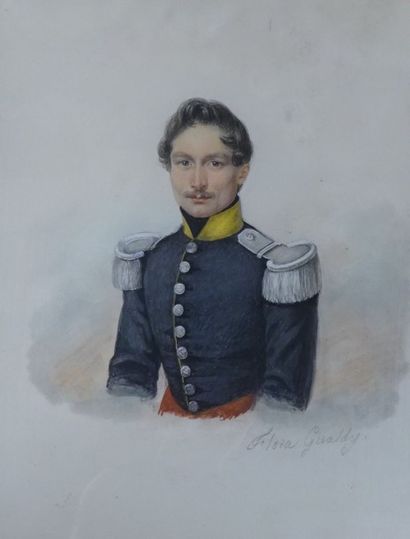 null Flora GERALDY (XIXème siècle)Portrait en buste d'un jeune officierAquarelle...