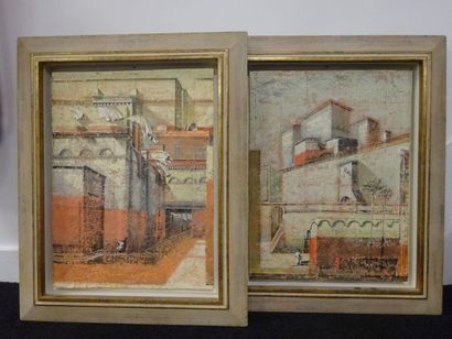 null Laurent HOURS (1946), 

 "La Ville" et "Les Tours",

Deux acryliques sur résine,...