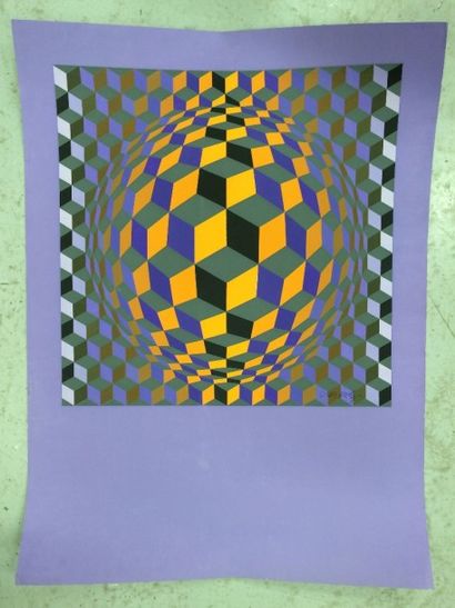 null Victor VASARELY (1906-1997) d'après

Composition géométrique sur fond violet.

Lithographie,...