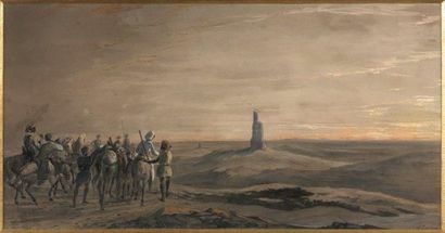 null Charles-François EUSTACHE (1820-1870) 

Halte des cavaliers dans le désert.

Mine...