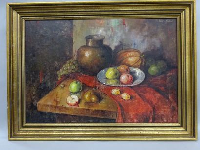 Carl Holger FISCHER (1885-1955) Nature morte aux fruits et au pot en cuivre.

Huile...