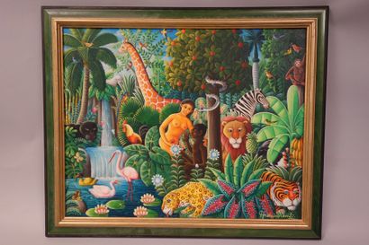 André NORMIL (1934) Adam et Eve dans le jardin d'Eden. 

Huile sur toile. 

Signée...