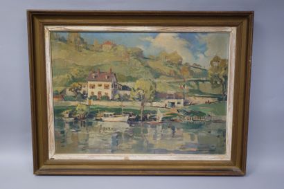 Emmanuel MARCEL LAURENT (1892 - 1948) Bord de fleuve.

Huile sur toile.

Signée et...