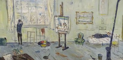 Gabriel DAUCHOT (1927-2005). L'atelier du peintre.

Huile sur toile.

Signée en bas...