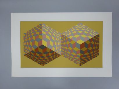 Victor VASARELY (1906-1997) Composition géométrique à fond beige. 

Sérigraphie en...