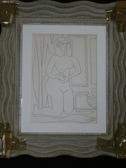 Javier VILATO RUIZ (1921-2000) Femme nue agenouillée. 

Dessin au crayon sur papier....