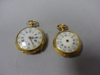 null Lot de deux montres de col en or jaune (750), 

le couvercle à décor d'iris...