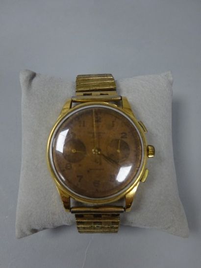 CHRONOGRAPHE SUISSE 

Montre bracelet chronomètre d'homme, boîtier en or jaune (750)...