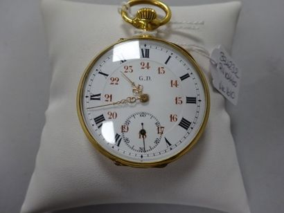 null Montre de gousset en or jaune (750). 

Le cadran en émail blanc indiquant les...