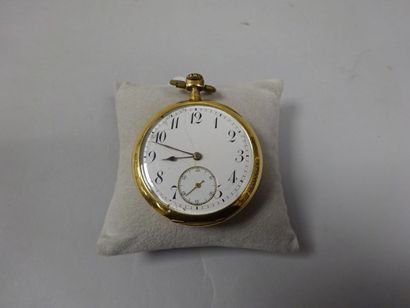 null Montre de gousset en or jaune (750), cadran en émail blanc indiquant les heures...