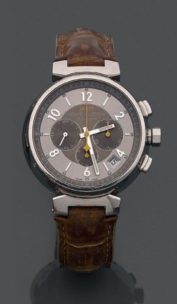 LOUIS VUITTON "TAMBOUR LV277"
Montre chronographe en acier, cadran bronze doré et...