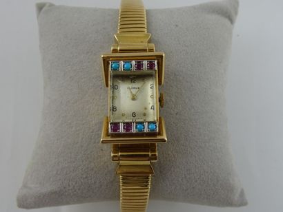 FLORUS Montre bracelet de dame en or jaune (750) et platine (950). Cadran encadré...