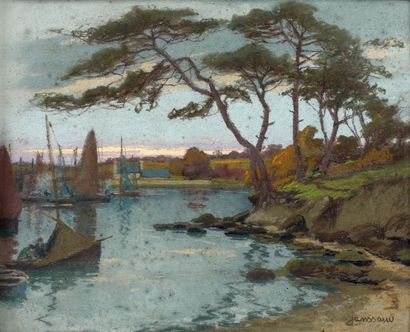 Mathurin JANSSAUD (1857-1940) 
“Un coin du port nord à Concarneau”.
Pastel.
Signé...