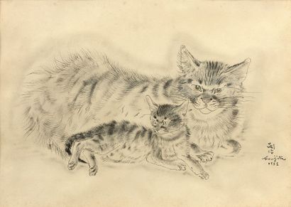 Leonard Tsuguharu FOUJITA (1886-1968) 
Chatte et son chaton. 1931.
[S. Buisson 31-...