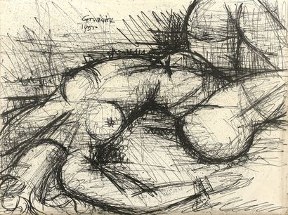 Marcel GROMAIRE (1892-1971) Nu allongé. 1951.
Dessin à l'encre noire sur papier.
Signé...