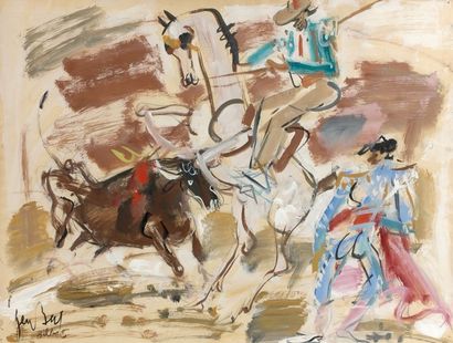 GEN PAUL (1895-1975) 
“Torero et picador” aux prises avec un taureau. Bilbao.
Aquarelle...
