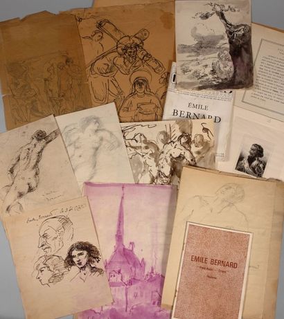 Emile BERNARD (1868-1941) 
Paysages, nus...
Ensemble de dessins et croquis d'étude.
Mine...