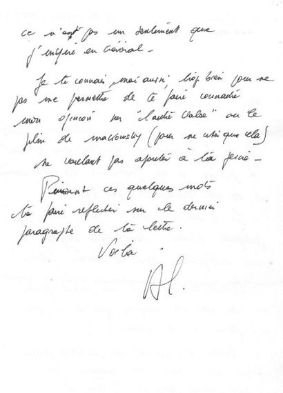 DELON (Alain) Réunion de 2 lettres et 2 cartes autographes, signées du prénom à Georges...