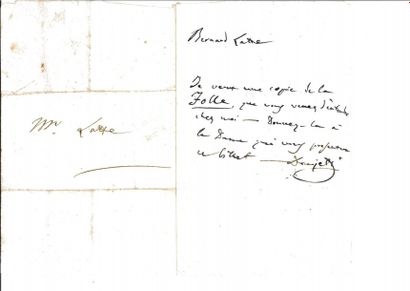 DONIZETTI (Gaetano) Billet autographe, signé à Mr Latte; une page in-12. 
«Je veux...