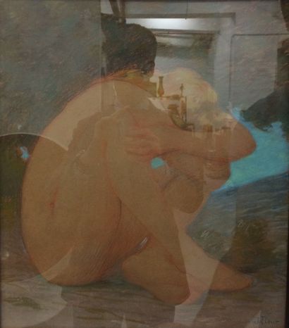 Jules A. FLOUR (1864-1921) 

Femme accroupie.

Pastel sur papier, signé en bas à...
