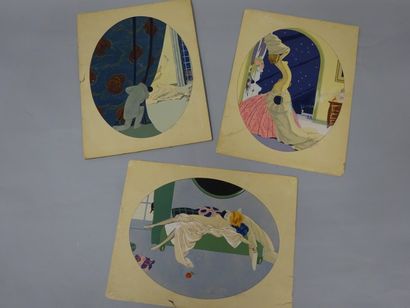 Ettore Tito (1859-1941) Suite de trois lithographies ovales de la série des Cinq...