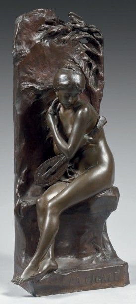 D'après Emile Louis PICAULT (1833-1915) 
«La Cigale».
Epreuve en bronze à patine...