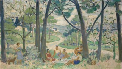 Armand Jacques ASSUS (1892 - 1977) Le déjeuner sur l'herbe.
Huile sur toile.
Signée...