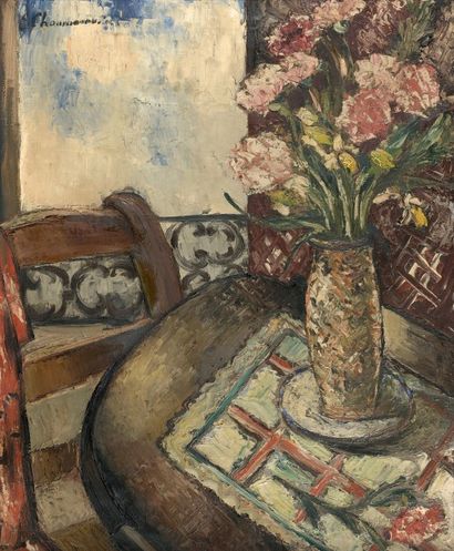 Sava CHOUMANOVICH (1896 - 1942) Bouquet de fleurs sur une table.
Huile sur toile.
Signée...