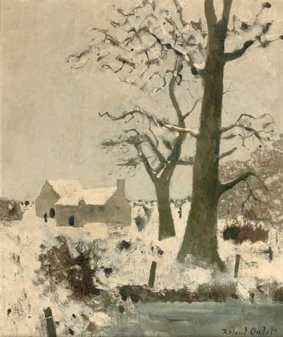 Roland OUDOT (1897 - 1981) Paysage animé en hiver.
Huile sur toile.
Signée en bas...