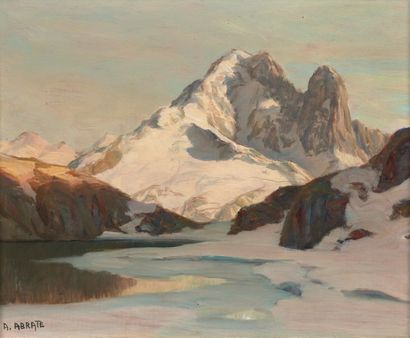 Angelo ABRATE (1900 - 1985) "L'aig Verte et les
Drus du lac Blanc (Chamonix)".
Huile...
