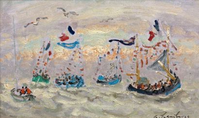 André HAMBOURG (1909 - 1999) "Jour de fête de la mer (Trouville)", 1979.
Huile sur...
