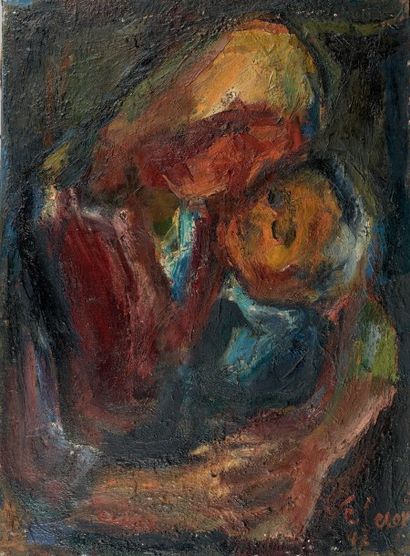 Eugène LEROY (1910 - 2000) Vierge et l'enfant, 1947.
Huile sur toile.
Signée et datée...