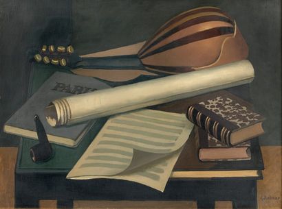 Georges ROHNER (1913 - 2000) Nature morte à la mandoline.
Huile sur toile Signée...