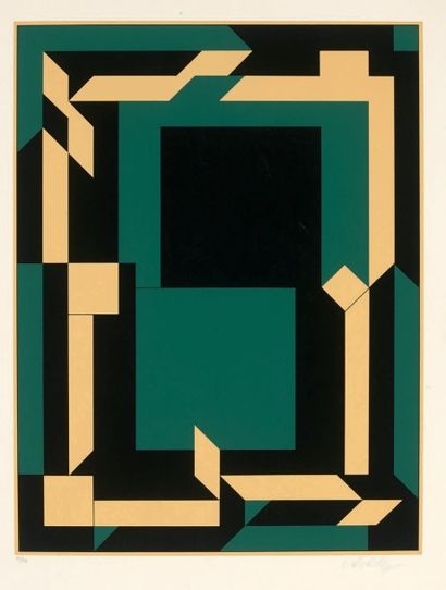 Victor VASARELY (1906 - 1997) Hokkai, composition en noir et vert.
Sérigraphie en...