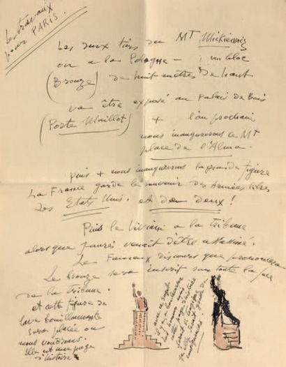 Emile Antoine BOURDELLE (1861 - 1929) Lettre autographe signée à Louis Aubert (1878-...