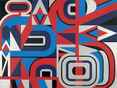 JEAN DEWASNE (1921 - 1999) Composition en rouge bleu noir.
Sérigraphie en couleurs...