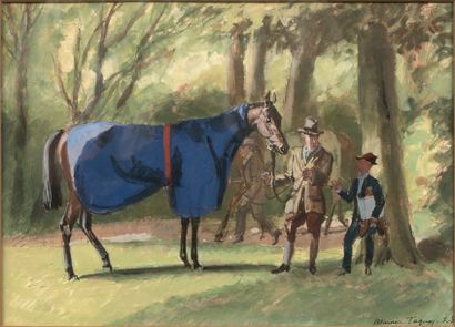 Maurice TAQUOY (1878 - 1952) Longchamp. Après la course, 1928.
Aquarelle et gouache...
