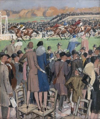 Maurice TAQUOY (1878 - 1952) Longchamp. L'arrivée, 1928.
Aquarelle et gouache sur...