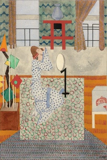 Joseph CSAKY (1888-1971) Femme au miroir, circa 1920-25.
Aquarelle et gouache.
Signée...