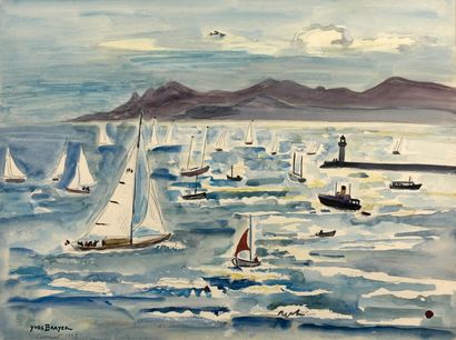 Yves Brayer (1907 - 1990) Mer agitée à Cannes, 1969.
Mine de plomb et aquarelle sur...