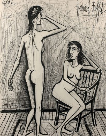 Bernard BUFFET (1928 - 1999) Deux femmes, 1991.
Dessin à l'encre.
Signé en haut à...