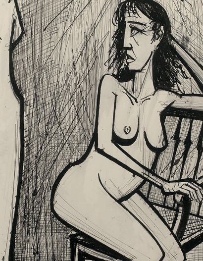 Bernard BUFFET (1928 - 1999) Deux femmes, 1991.
Dessin à l'encre.
Signé en haut à...