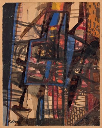 Maurice ESTEVE (1904 - 2001) Composition, 1937.
Aquarelle, brou de noix, encre noire...