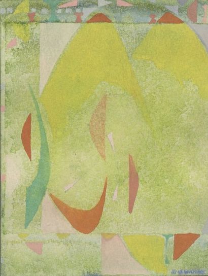 Joe DOWNING (1925 - 2007) Composition.
Ensemble de quatre aquarelles sur papier contrecollées...