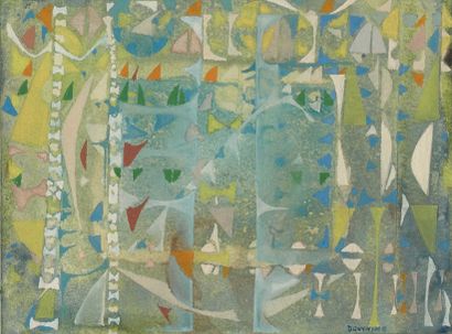 Joe DOWNING (1925 - 2007) Composition.
Ensemble de quatre aquarelles sur papier contrecollées...