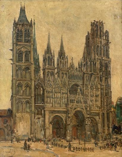 Gustave MADELAIN (1867 - 1944) La cathédrale Notre-Dame de Rouen.
Huile sur toile.
Signée...